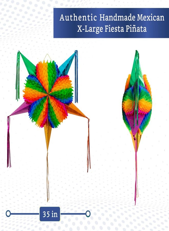 FIESTA WRAPS Mexican Piñata (X-Large 35 inches) - Rainbow Piniata - Authentic Handmade Foldable Large Pinata for Birthday Party - Piñatas para Cumpleaños - Mexican Star Pinata - Cinco de Mayo Pinatas - Image 2